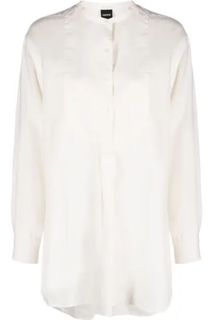 Aspesi Collarless linen bib shirt