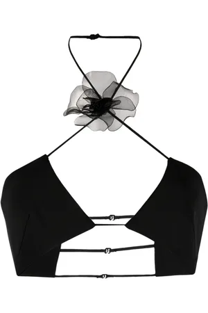 Nensi Dojaka Floral-appliqué halterneck cropped top