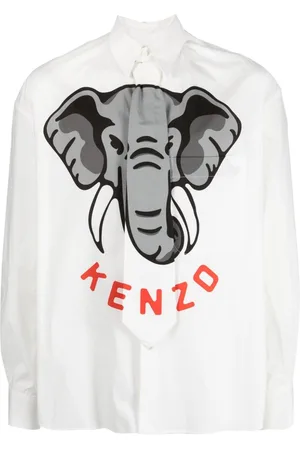 Kenzo Elephant-print tie-detail shirt