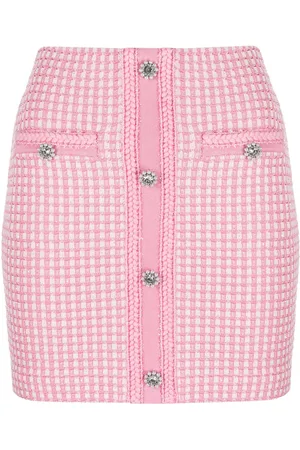 Self-Portrait Embellished checked knitted miniskirt