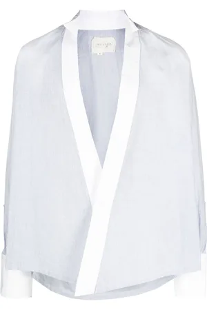 GREG LAUREN Pinstripe-print collarless shirt