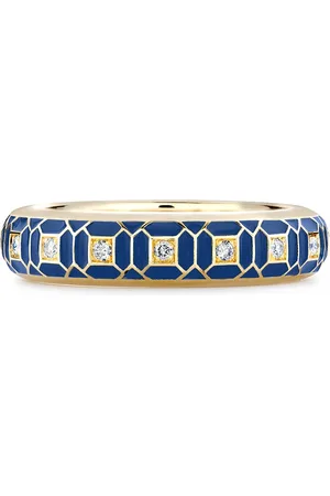 Pragnell 18kt yellow Revival royal blue enamel and diamond ring