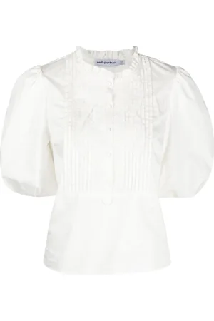 Self-Portrait Puff-sleeve poplin top
