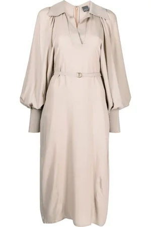 LORENA ANTONIAZZI Spread-collar belted midi dress
