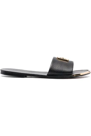 DKNY Logo-plaque faux-leather slides