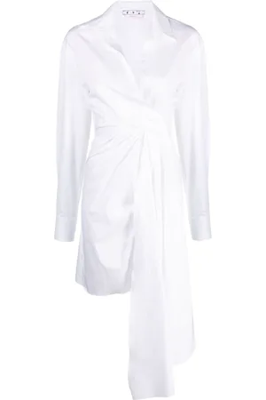 OFF-WHITE Draped asymmetric cotton-poplin shirt dress