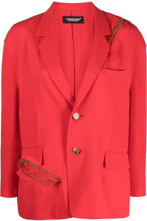 UNDERCOVER Boxy distressed tulle-trim blazer