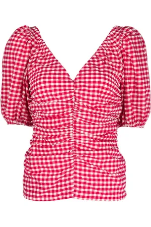 Ganni Check-print V-neck blouse