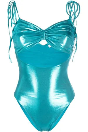 AMEN Laminated-jersey ruched swimsuit