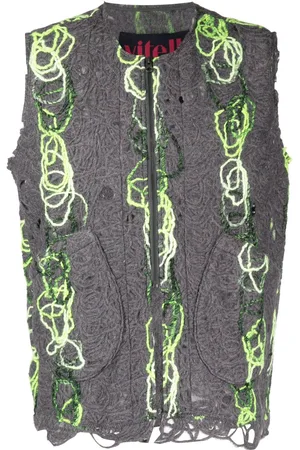 Vitelli Open-knit distressed zipped waistcoat