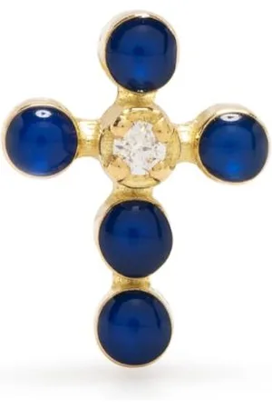 GIGI CLOZEAU 18kt yellow lapis lazuli cross stud earrings