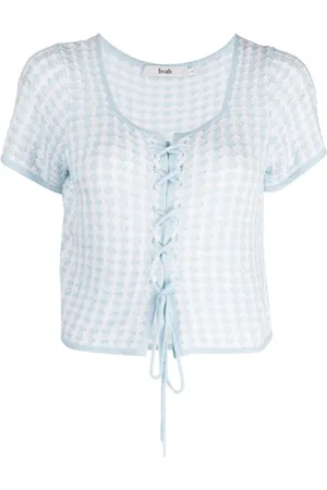 B+AB Checked lace-up knitted top
