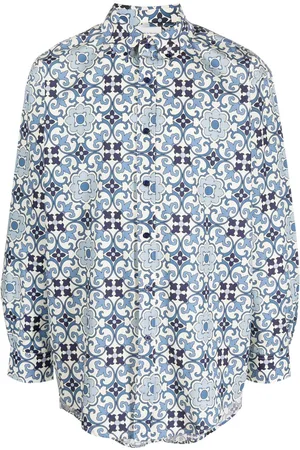 Drôle de Monsieur Faïence geometric-print cotton shirt