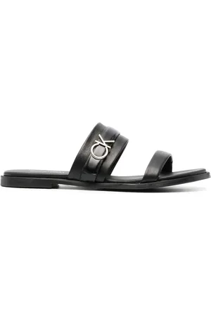 Calvin Klein Logo-lettering flat leather sandals