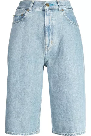 TU ES MON TRESOR Ženy Bermudy - The Turquoise high-rise denim Bermuda shorts