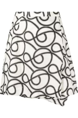 JNBY Ženy S potiskem - Geometric-print asymmetric linen skirt