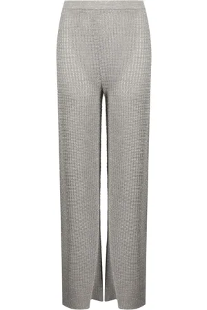 Solid High-waisted pointelle-knit pants