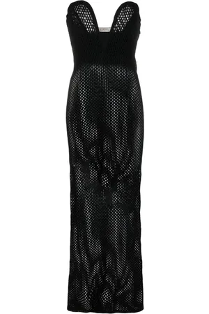 LANEUS Open-knit mesh maxi dress