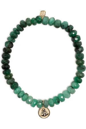 Sydney Evan 14kt yellow gold Buddha Coin emerald beaded bracelet