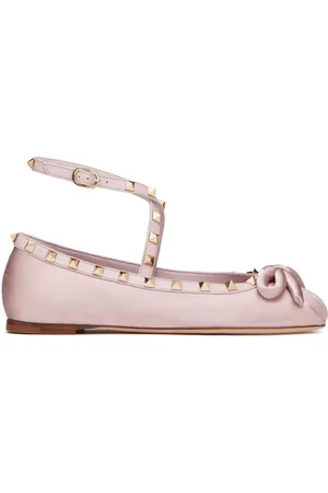 VALENTINO GARAVANI Rockstud satin ballerina shoes