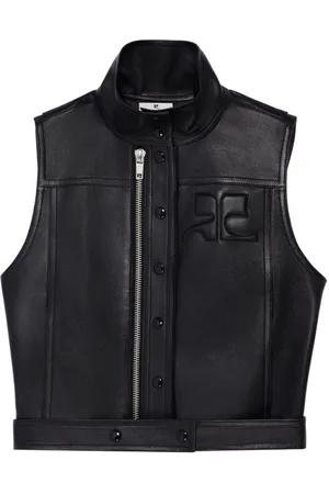Courrèges Logo-embossed zip-up leather gilet