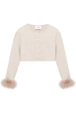 Sleeper Feather-trim cropped cardigan