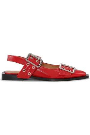Ganni Eyelet-detail leather ballerinas
