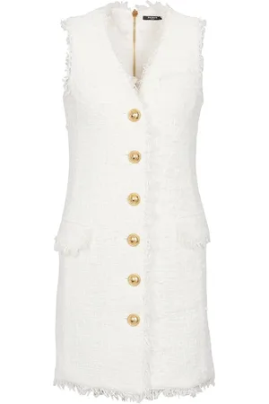 Balmain V-neck buttoned tweed minidress