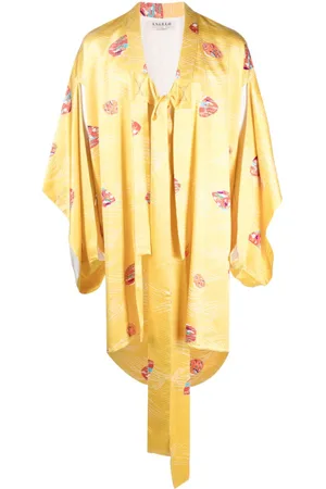 A.N.G.E.L.O. Vintage Cult 1990s beach print square-sleeved midi silk coat