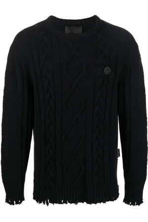 Philipp Plein Cable-knit distressed-finish jumper
