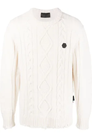 Philipp Plein Cable-knit distressed-finish jumper