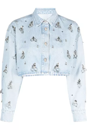 Msgm Ženy Džínové košile - Ring-embellished cropped denim shirt