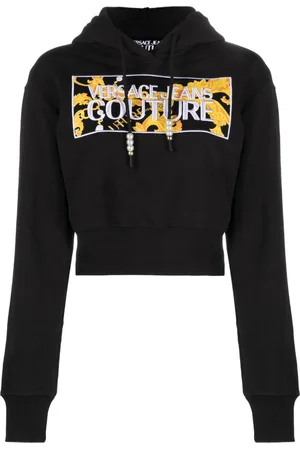 VERSACE Logo-patch cropped hoodie