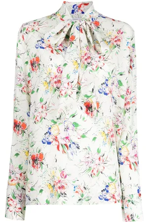 ROSETTA GETTY Scarf-neck floral-print blouse