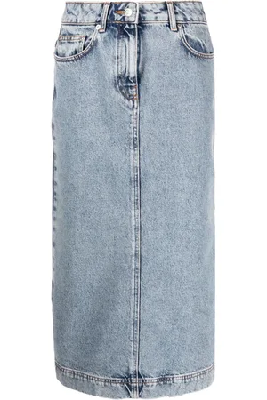 Moschino Washed-denim midi skirt