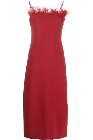 Patrizia Pepe Feather-trim midi fitted dress