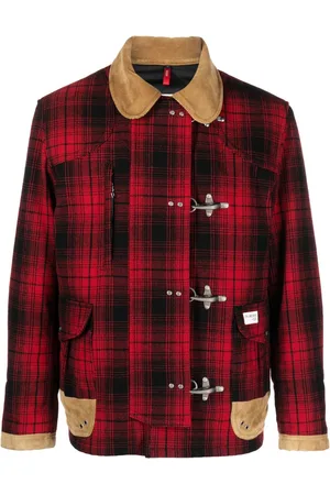 FAY Leather-detailing checked jacket