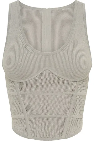 DION LEE Corset-style crochet-knit top