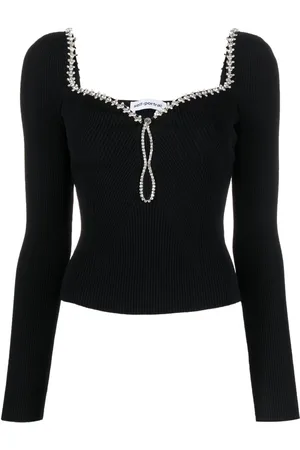 Self-Portrait Diamanté-trimmed knitted top