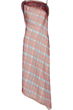 Salvatore Ferragamo Asymmetric-hem plaid organza dress