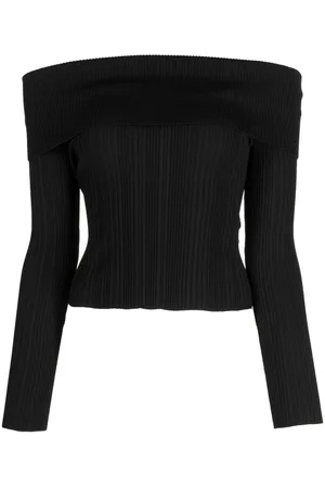 Self-Portrait Ribbed off-shoulder blouse