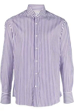 Brunello Cucinelli Muži S dlouhým rukávem - Striped long-sleeve cotton shirt
