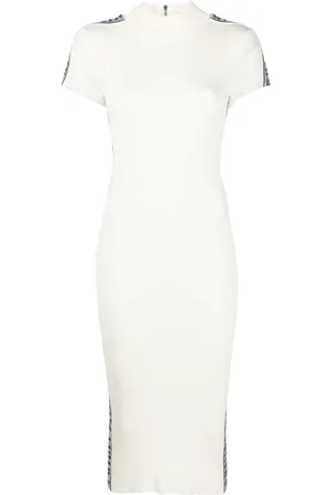 Philipp Plein Rhinestone-logo ribbed wool midi dress