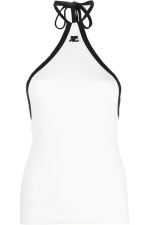 Courrèges Embroidered-logo halterneck top