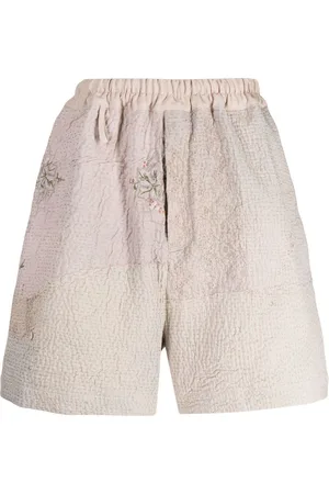 BY WALID Embroidered linen-cotton shorts