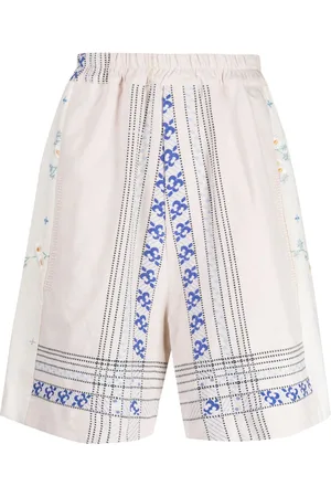 BY WALID Embroidered linen drop-crotch shorts