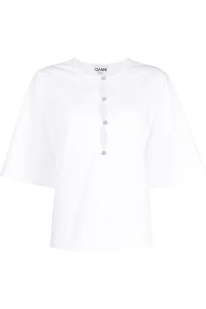 Ganni Cut-out poplin blouse