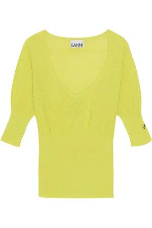 Ganni U-neck merino wool top