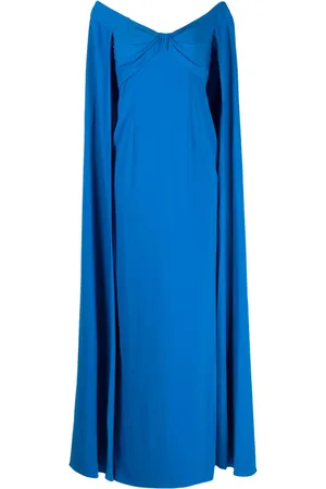 Marchesa Notte Off-shoulder cape-detail gown