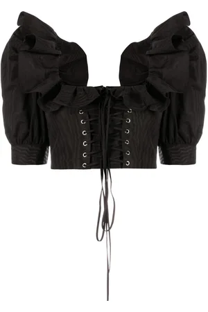 Alessandra Rich Ruffle-collar corset-style blouse